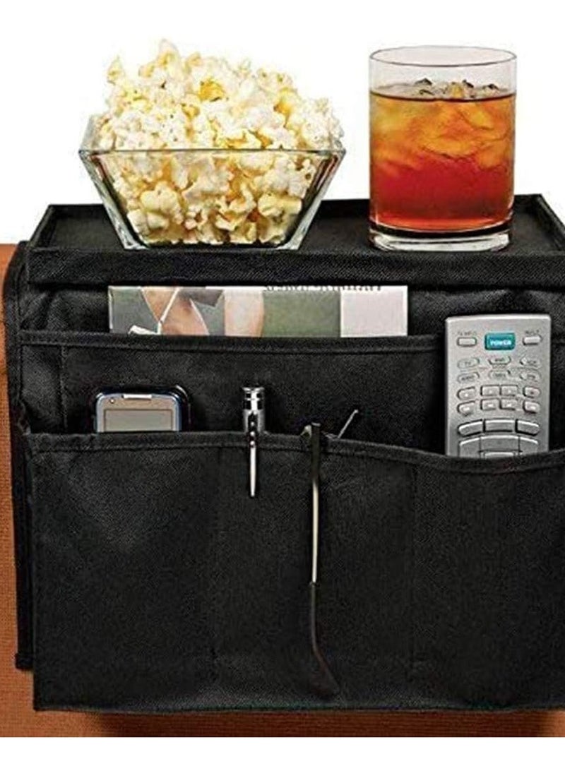 LAMAY Sofa Armrest Organizer with Cup Holder Tray Chair Arm TV Remote Holder for Recliner Couch Armchair Caddy Bedside Storage Pockets Bag,grey - Image 4