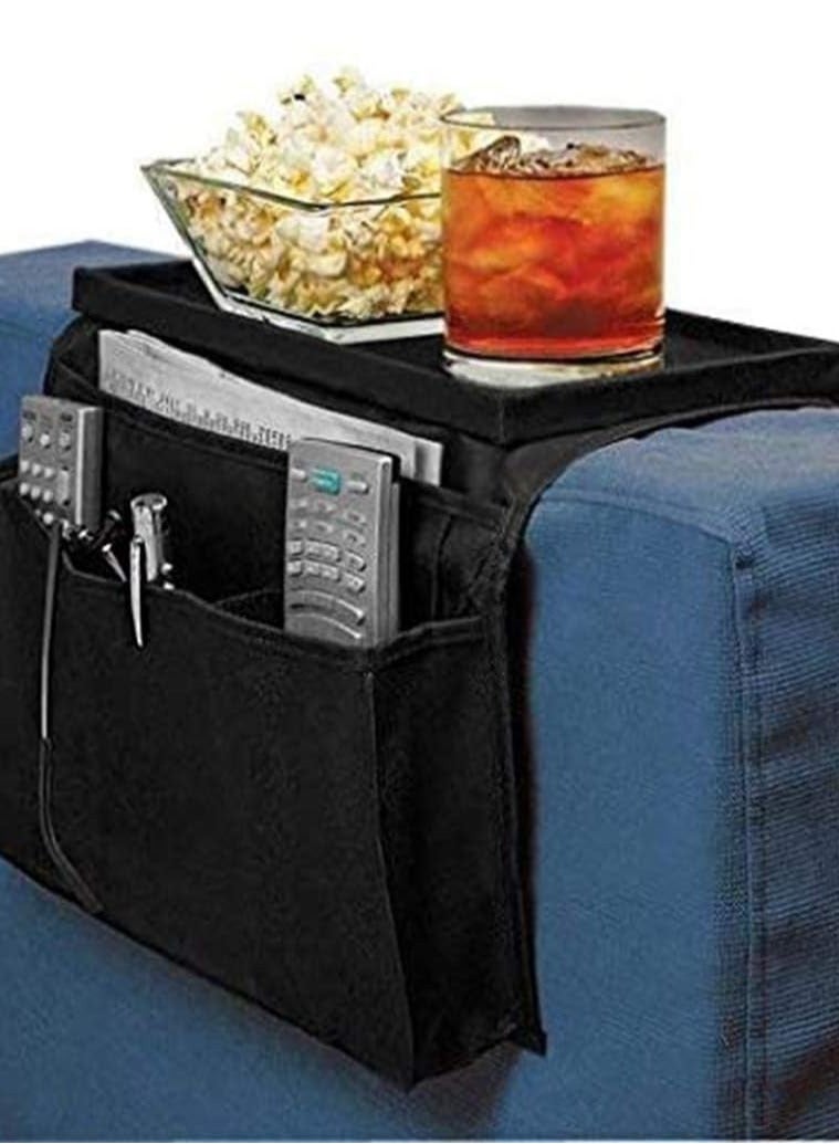 LAMAY Sofa Armrest Organizer with Cup Holder Tray Chair Arm TV Remote Holder for Recliner Couch Armchair Caddy Bedside Storage Pockets Bag,grey - Image 5