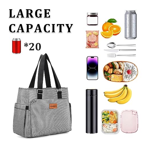 HSHRICH Large Women Lunch Bags for Work/Insulated Adult Lunch Box for Women/Leakproof Cooler Lunch Tote Bag with Storage Pocket. Reusable Lunch Cooler Purse for Work Picnic Hiking 14L, Stripe - Image 3
