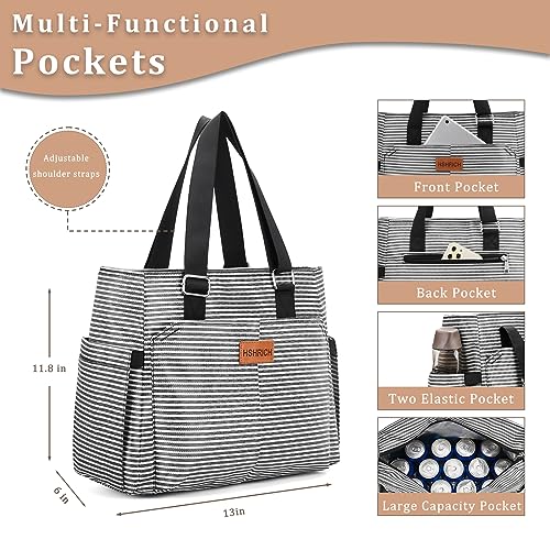 HSHRICH Large Women Lunch Bags for Work/Insulated Adult Lunch Box for Women/Leakproof Cooler Lunch Tote Bag with Storage Pocket. Reusable Lunch Cooler Purse for Work Picnic Hiking 14L, Stripe - Image 2