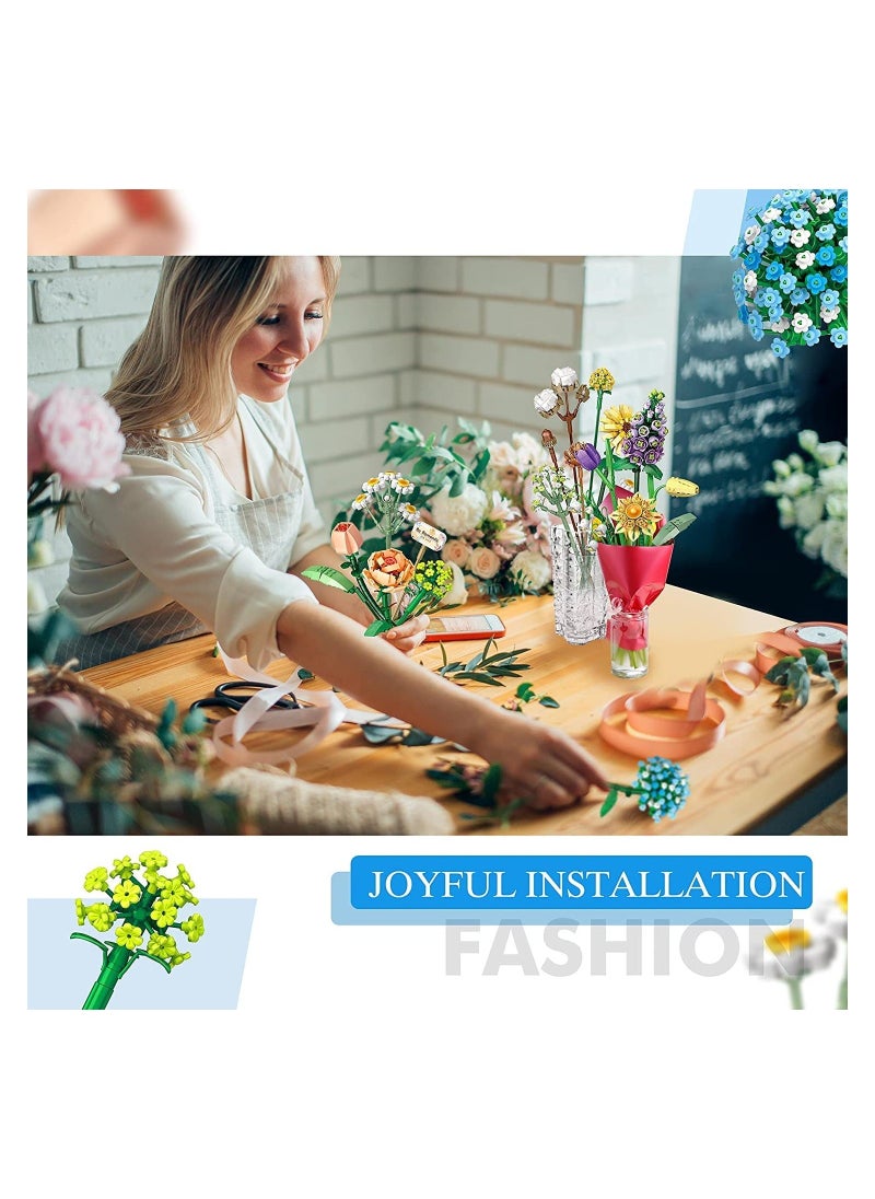 Flower Bouquet Building Blocks Creativity Artificial Flowers Building Toy Set Botanical Collection Bouquet Blocks Toys Gift for Girls Women Adult Friends Kids  - Image 2