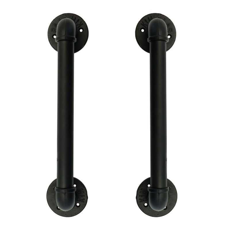FOYO Set of 2 Industrial Pipe Gate Pull Handle, Grab Bar, Towel Bar, Antique Rustic Cast Iron Handrail - Matte Black, 19-3/4 Inch - Image 1