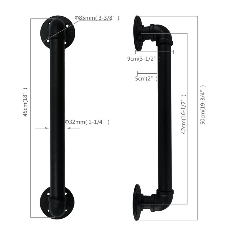 FOYO Set of 2 Industrial Pipe Gate Pull Handle, Grab Bar, Towel Bar, Antique Rustic Cast Iron Handrail - Matte Black, 19-3/4 Inch - Image 2