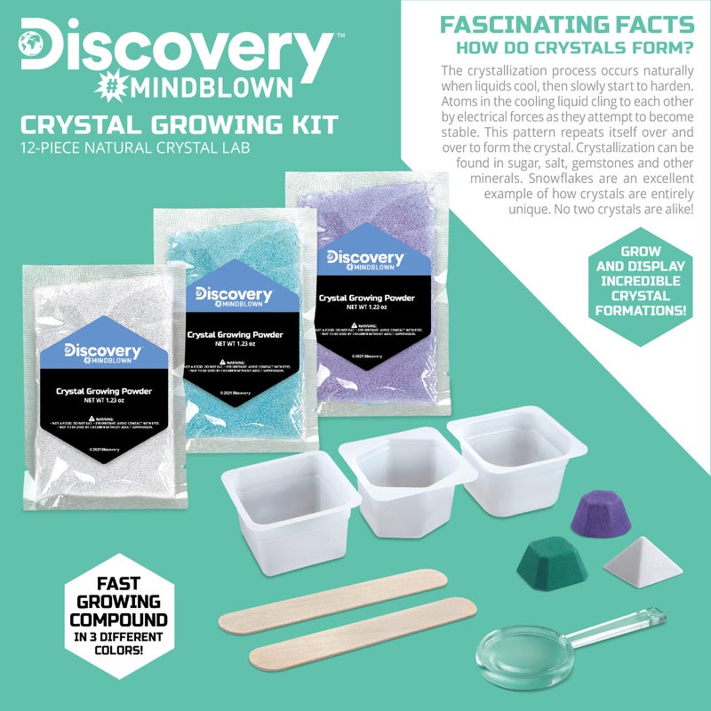 Discovery Kids Discovery #MINDBLOWN 12-Piece Lab Crystal Growing Kit, Grow Colored Crystals, Includes Mold Shapes and Magnifying Glass, Fun Chemistry and Geology Educational Science STEM Set - Image 3