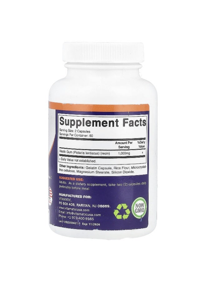 Vitamatic فيتاميناتيك، صمغ الماستيك، 1,000 ملغ، 120 كبسولة (500 ملغ لكل كبسولة) - Image 2