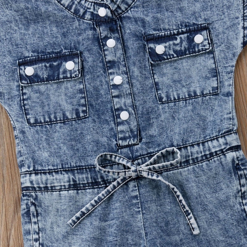 Honganda Fashion Kids Toddler Baby Girl Sleeveless Denim Romper Jumpsuit Overall (Denim, 3-4 Years) - Image 4