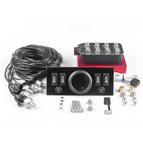 ZHSYMX 12V Solenoid 8-Valve Air Ride Suspension manifold valve Red with Control Panel Ship Type Switch, equipped with Five display air pressure gauge - Image 1