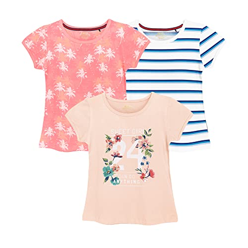 ARIEL Cotton Regular Fit Half Sleeve Cotton T-Shirts for Girls - Round Neck Tops for Girl, Multicolor - Pack of 3 - Image 1