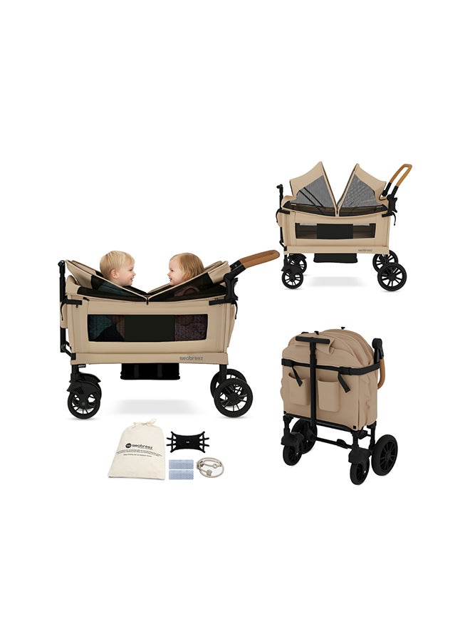 neobreez ADVI Wagon Cargo Push & Pull Foldable Double Stroller For 2 Kids, Waterproof UPF 50+ Removable Canopy, 2in1 Cup Holder, 6m-4yrs, 44kg, 3yrs Warranty - Image 1