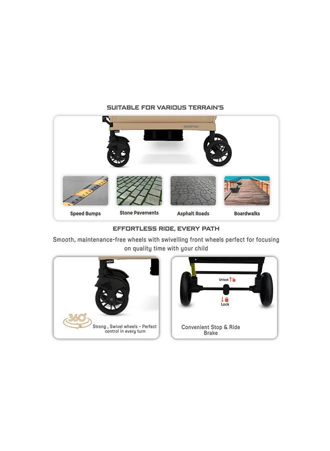 neobreez ADVI Wagon Cargo Push & Pull Foldable Double Stroller For 2 Kids, Waterproof UPF 50+ Removable Canopy, 2in1 Cup Holder, 6m-4yrs, 44kg, 3yrs Warranty