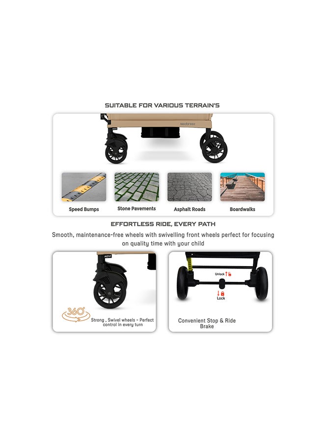 neobreez ADVI Wagon Cargo Push & Pull Foldable Double Stroller For 2 Kids, Waterproof UPF 50+ Removable Canopy, 2in1 Cup Holder, 6m-4yrs, 44kg, 3yrs Warranty - Image 2