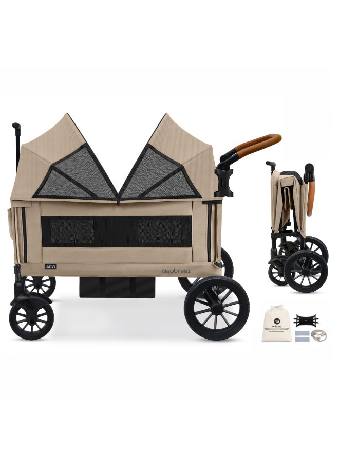 neobreez ADVI Wagon Cargo Push & Pull Foldable Double Stroller For 2 Kids, Waterproof UPF 50+ Removable Canopy, 2in1 Cup Holder, 6m-4yrs, 44kg, 3yrs Warranty - Image 1