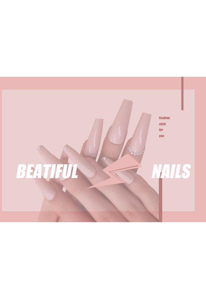 SYOSI Extra Long Fake Nails, 24pcs Coffin False Nails, Glossy Full Cover Press on Nails, Bling Rhinestone Artificial False Nail Tips for Women and Girls Pink  - Image 4