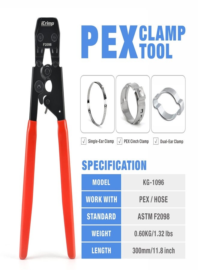 IWISS Ratcheting PEX Cinch Tool for Fastening Stainless Clamps from 3/8-Inch to 1-Inch with Calibration Gauge Suits ASTM F2098 and Non F2098 Ear Hose Clamps - Image 2