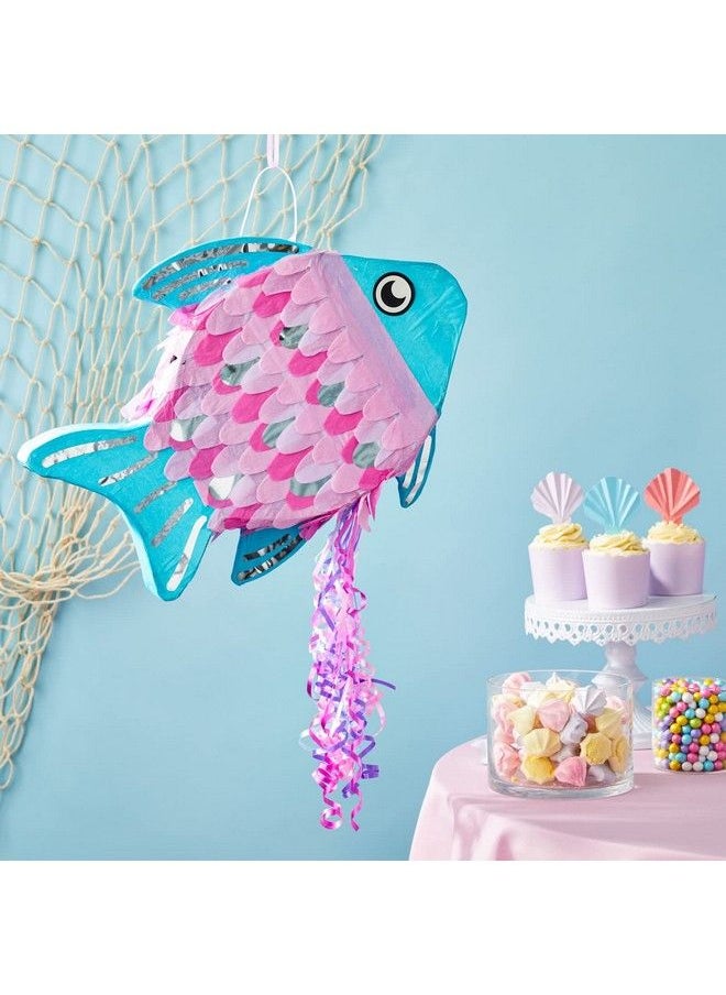 Blue Panda - Small Pull String Fish Pinata For Girls And Boys Under The Sea Party Decorations Ocean And Mermaid Theme Birthday Supplies Nautical Baby Shower (17 X 13 X 3 In) - Image 1