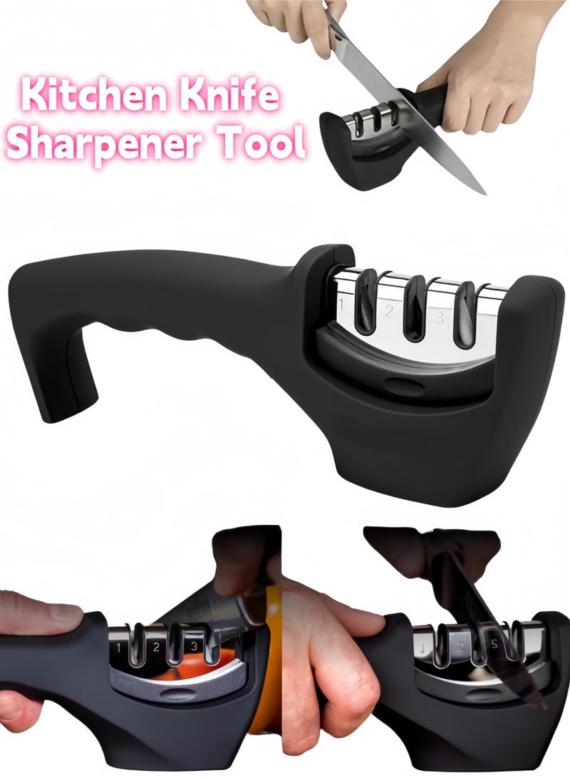 Kitchen Knife Sharpener Tool,Professional 3 Stage Manual Sharpener for Sharpening Kitchen Knives,Repair, Polish and Sharpen your Kitchen Knife Easily - Image 1