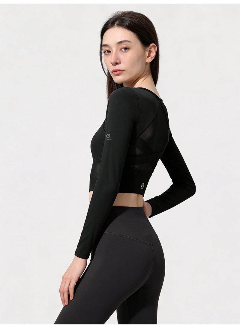 لولوليمون Lululemon اليوغا سترة مع وسادة الصدر القميص النسائي الأكمام الطويلة الرياضة الجافة السريعة الركض اللياقة البدنية الضيقة بيلاتيزي التدريب - Image 1