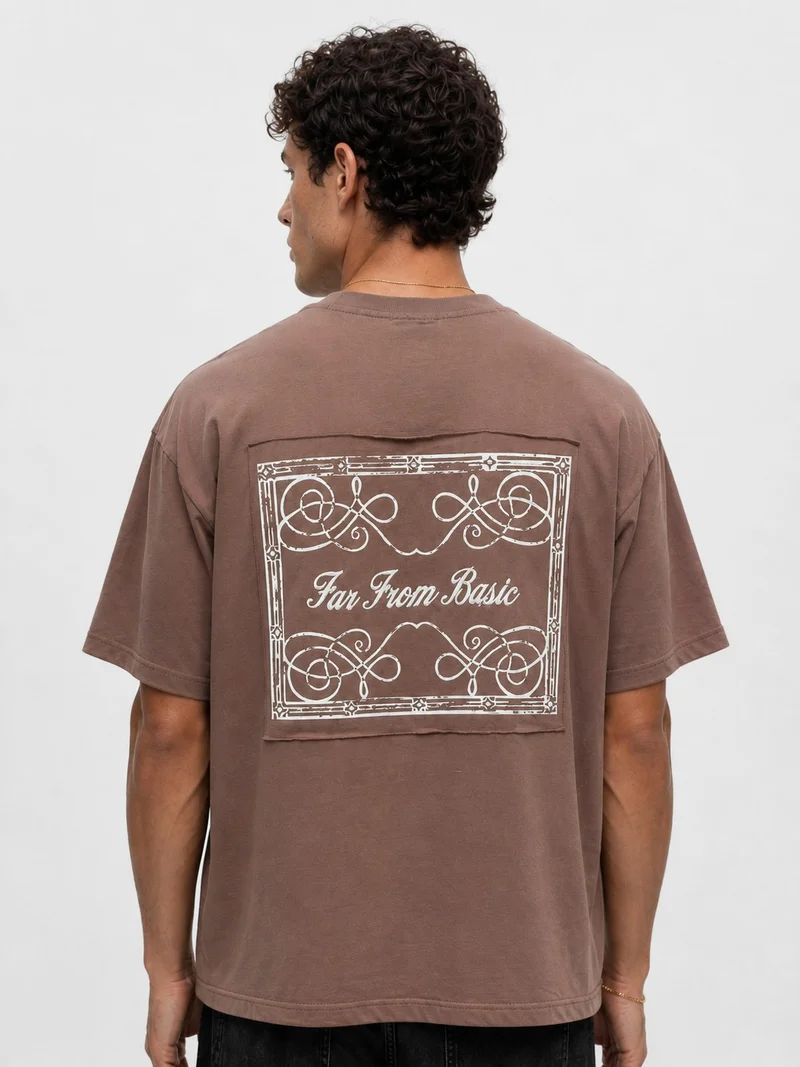 Respire Men's FFB Embroidered Oversize T-Shirt, Brown