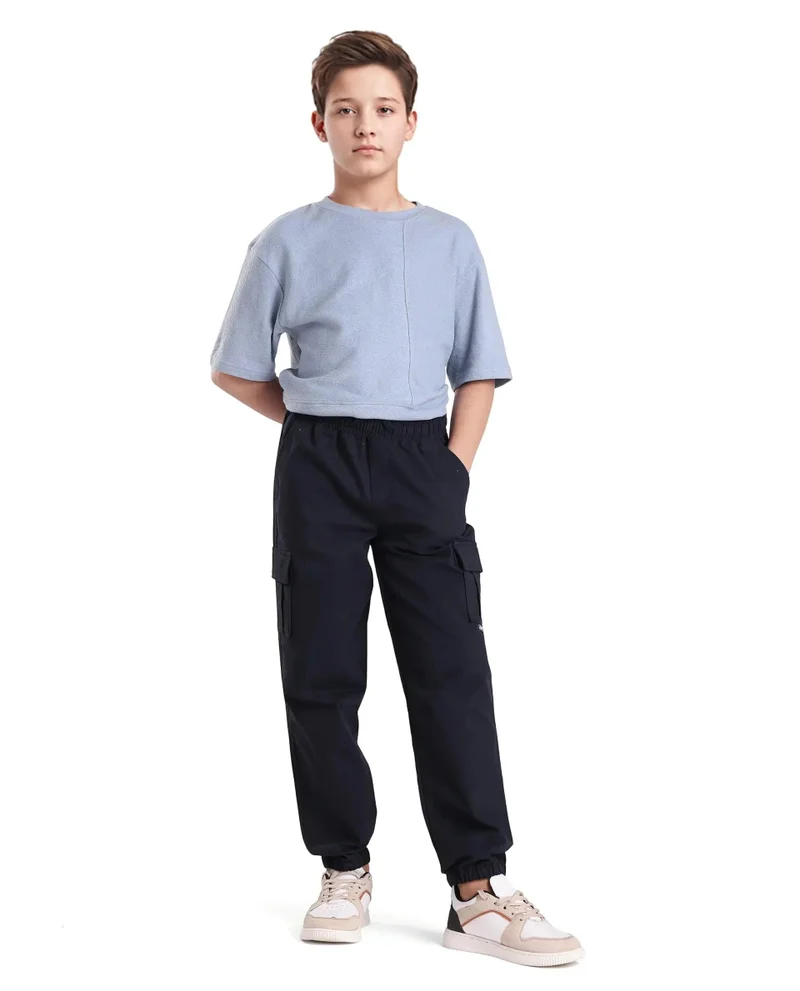 رير ونز Rare Ones Kids Zash Navy Cotton Solid Button & Zip Closure Regular Fit Trouser
