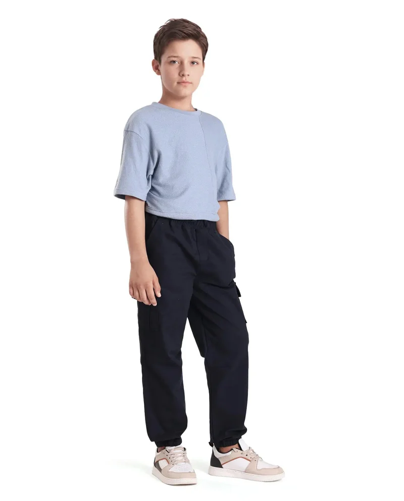 Rare Ones Rare Ones Kids Zash Navy Cotton Solid Button & Zip Closure Regular Fit Trouser