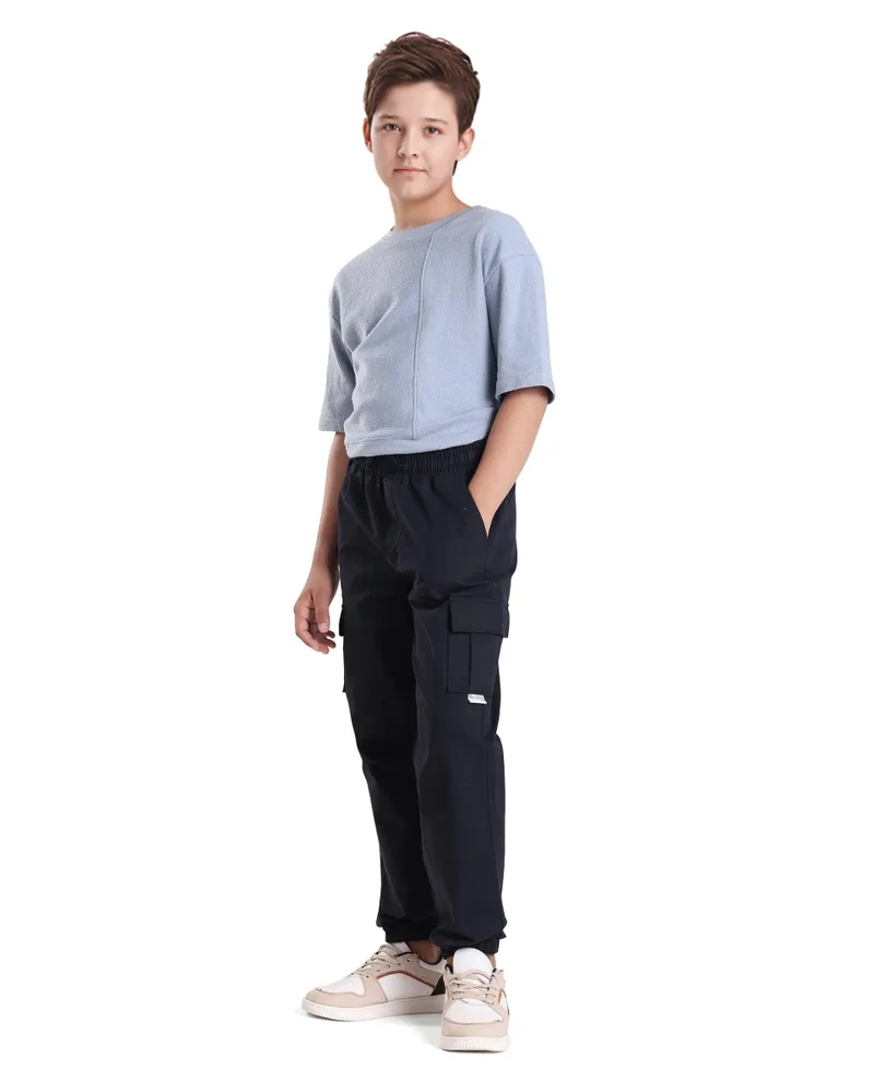Rare Ones Rare Ones Kids Zash Navy Cotton Solid Button & Zip Closure Regular Fit Trouser