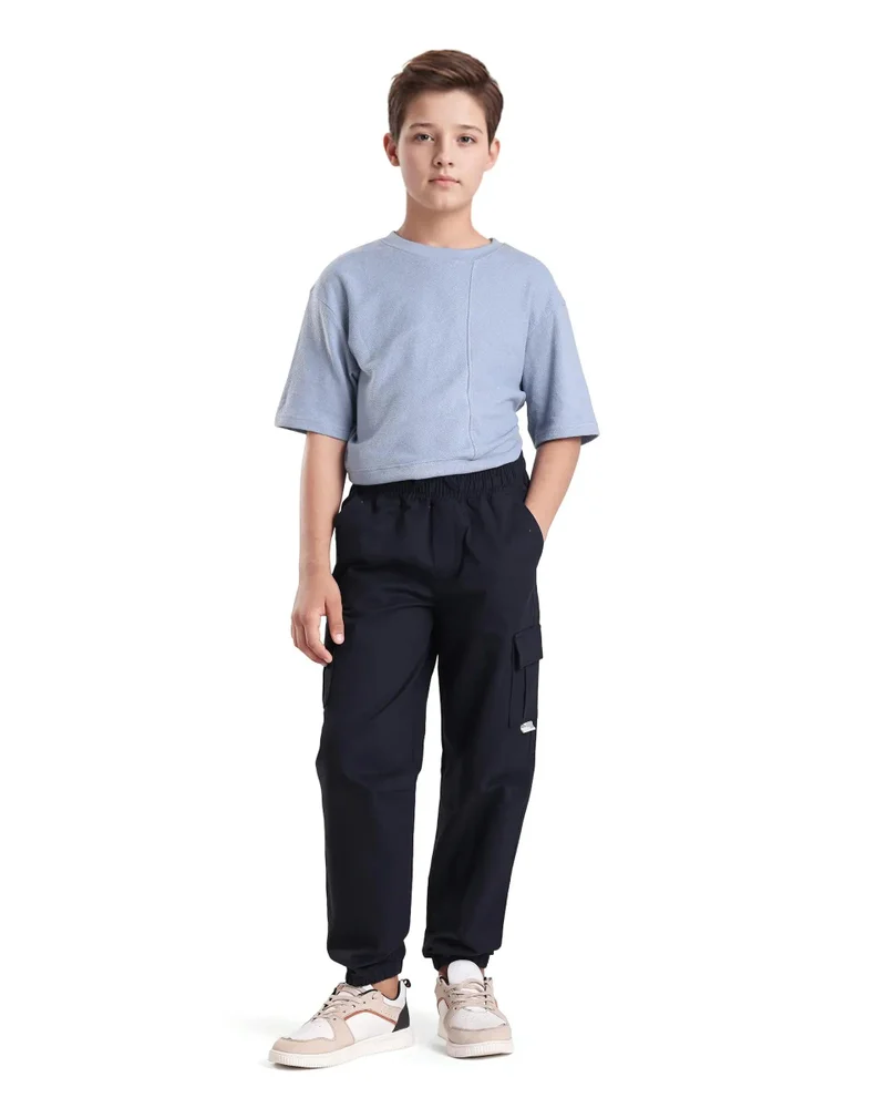 رير ونز Rare Ones Kids Zash Navy Cotton Solid Button & Zip Closure Regular Fit Trouser