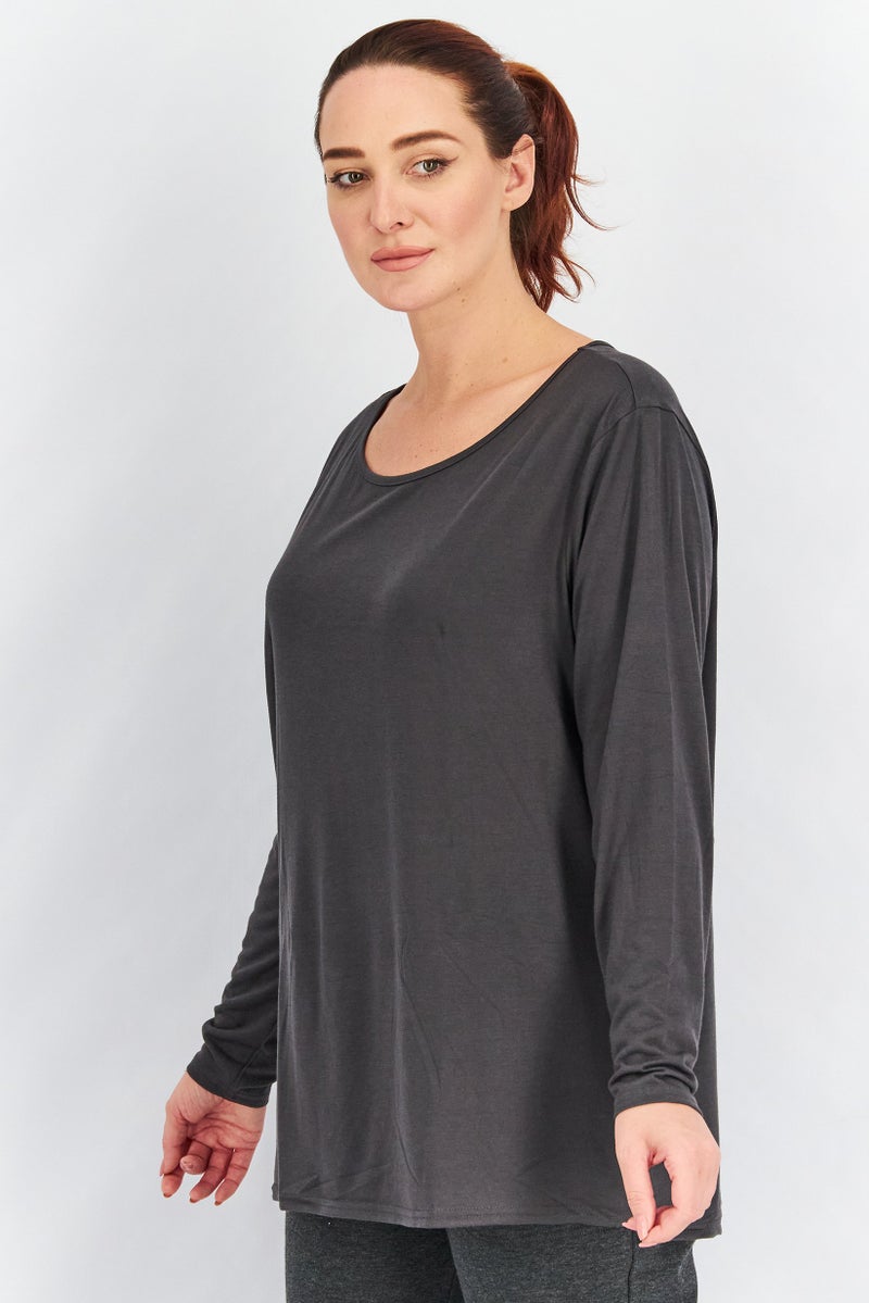 Tchibo Women Regular Fit Long Sleeve Yoga Top, Dark Grey  - Image 4
