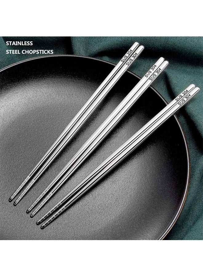 SOWUGI 5 Pairs 304 Stainless Steel Chopsticks Anti-Skid Anti-Hot Design Vacuum Long Lightweight Chopsticks Set Reusable Classic Style for Kitchen Dinner  - Image 3