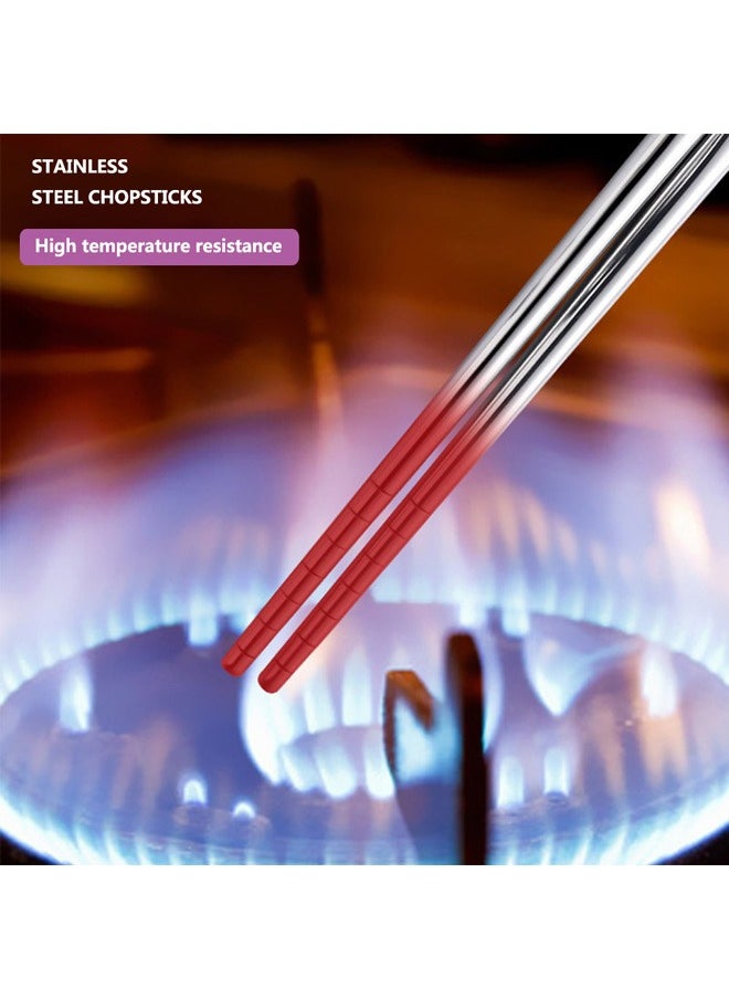 SOWUGI 5 Pairs 304 Stainless Steel Chopsticks Anti-Skid Anti-Hot Design Vacuum Long Lightweight Chopsticks Set Reusable Classic Style for Kitchen Dinner  - Image 4
