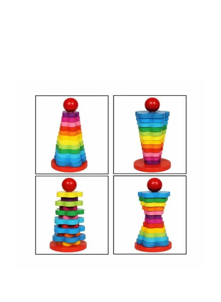 Factory Price Rainbow Tower Wooden Rainbow Stacking Rings  - Image 2