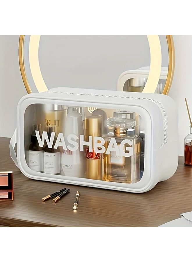White Cosmetic Organizer Travel Makeup Bag Transparent Zipper Durable PVC Storage Pouch - Image 1