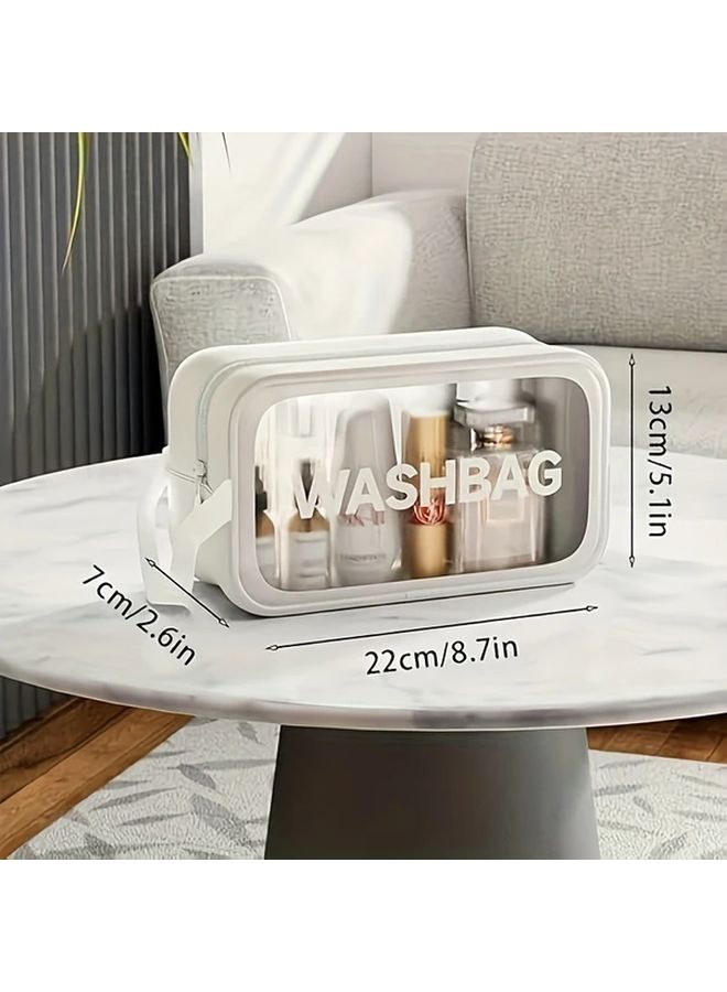 White Cosmetic Organizer Travel Makeup Bag Transparent Zipper Durable PVC Storage Pouch - Image 4