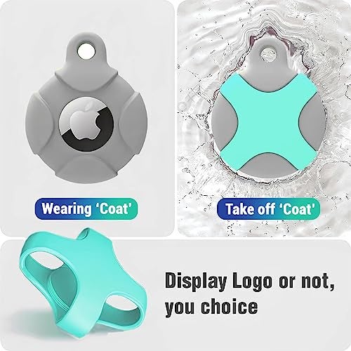 KACA IPX8 Waterproof Silicone Case Compatible with Apple AirTag - Full Protection, Keychain Included, Waterproof, Premium Food Grade Silicone, Scratch-Free, Safe for Kids and Pets [Green & Grey] - Image 2