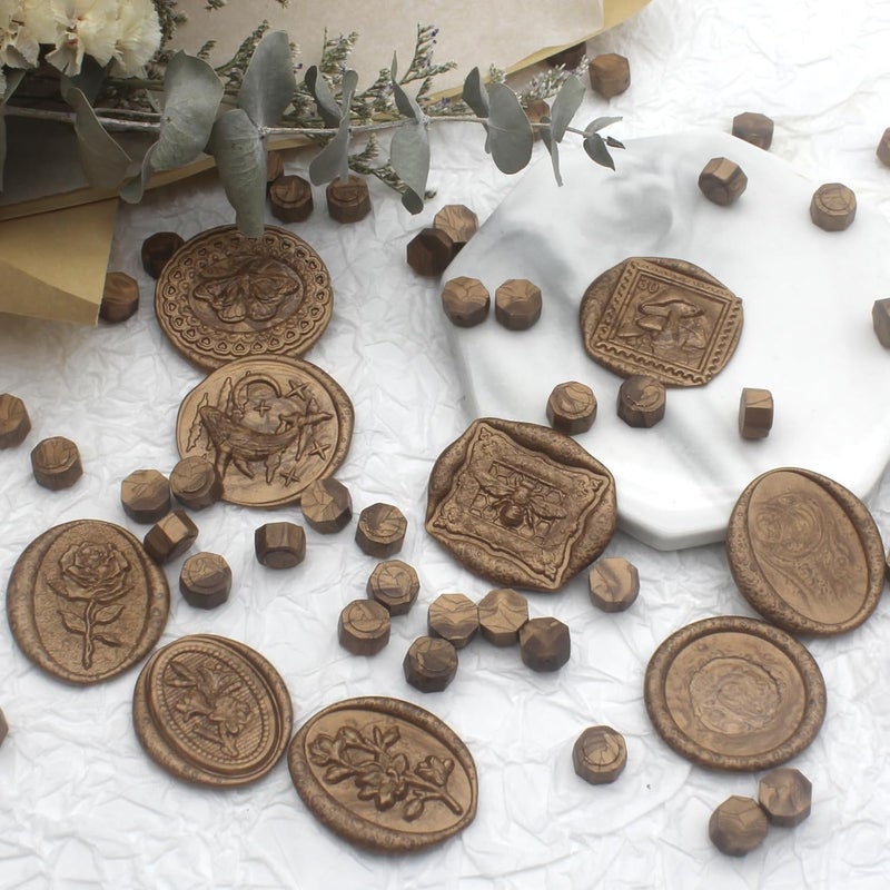 Andotopee 600pcs Bronze Wax Seal Beads, Premium Sealing Wax Beads for Stamp Seals, Octagon Wax Pellets Refill Pack for Wax Seal Kit, Wedding Invitation Decor, Letter Envelope Seal, DIY Crafts - Image 4