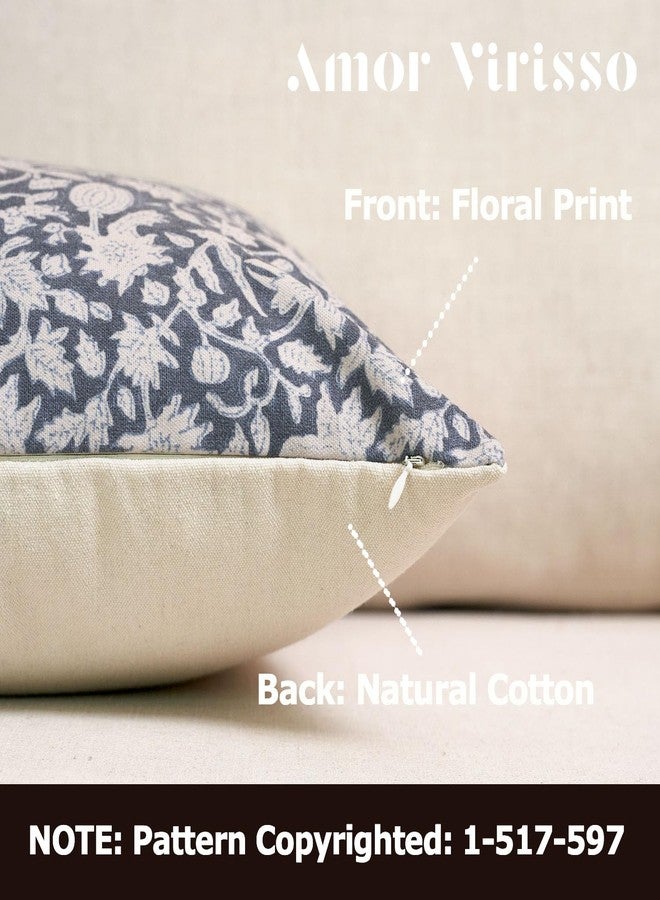 Amor Virisso Floral Throw Pillow Covers 18x18 Couch Pillows for Living Room Decorative Accent Pillow Covers Block Print Farmhouse Neutral Pillow Covers Sofa Pillows 1PC, Dusty Blue - Image 2