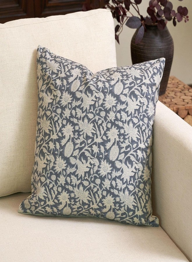 Amor Virisso Floral Throw Pillow Covers 18x18 Couch Pillows for Living Room Decorative Accent Pillow Covers Block Print Farmhouse Neutral Pillow Covers Sofa Pillows 1PC, Dusty Blue - Image 1