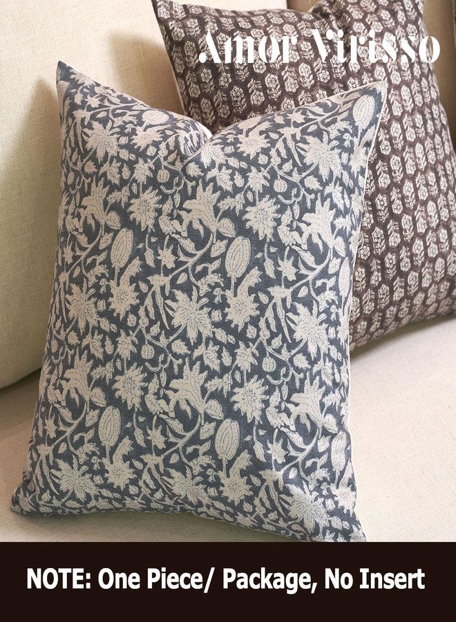 Amor Virisso Floral Throw Pillow Covers 18x18 Couch Pillows for Living Room Decorative Accent Pillow Covers Block Print Farmhouse Neutral Pillow Covers Sofa Pillows 1PC, Dusty Blue - Image 5