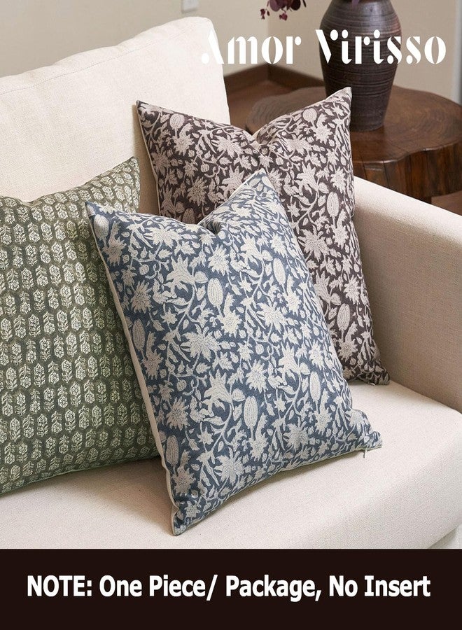Amor Virisso Floral Throw Pillow Covers 18x18 Couch Pillows for Living Room Decorative Accent Pillow Covers Block Print Farmhouse Neutral Pillow Covers Sofa Pillows 1PC, Dusty Blue - Image 4