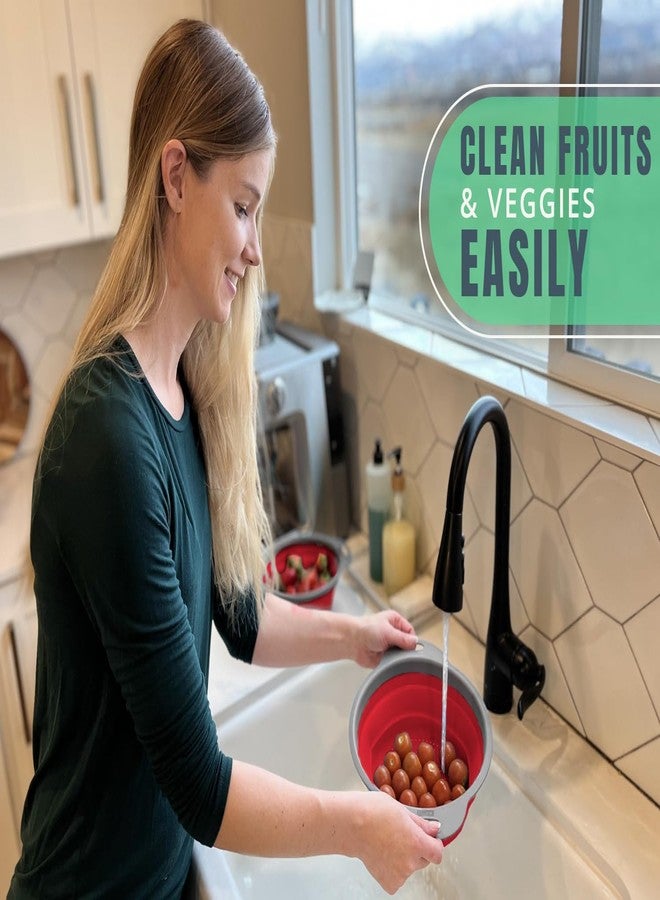 كومفيفي مجموعة مصافي مطبخ فاخرة مكونة من قطعتين - مصافي سيليكون قابلة للطي لسهولة التخزين من كومفيفي - تُستخدم مع المعكرونة والخضراوات أو كوعاء للفواكه أو التوت مع مصفاة - لا غنى عنها للمخيمين - أحمر - Image 5