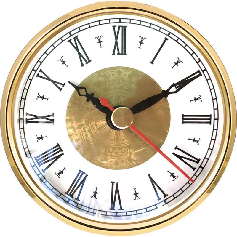 HILLHOME HILLHOME Mini Quartz Clock Insert 318 Inch 80 mm Round Quartz Movement Miniature Clock White Dial Gold Trim Roman Numerals Red Second Hand Fit 30 inch 76 mm Diameter Hole 