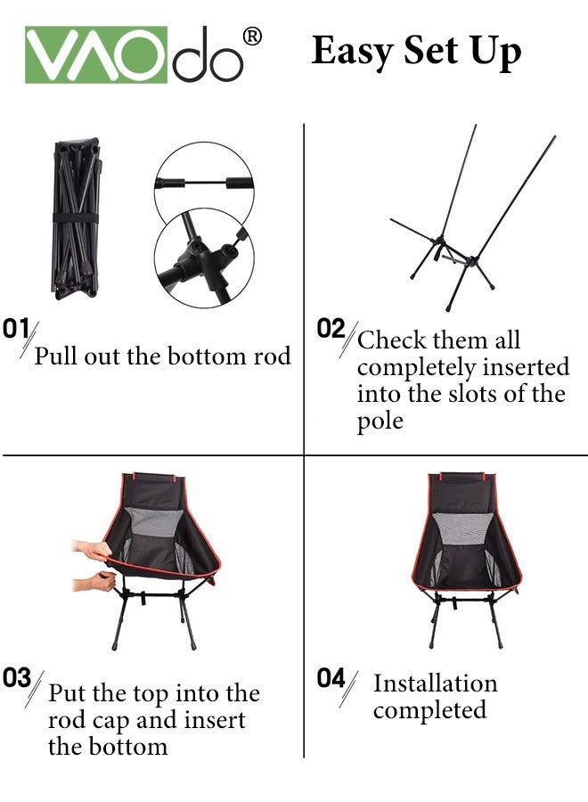 VAOdo Lightweight Portable Camping Chairs High Back Stable Foldable Compact Chair Backpacking Chair for Outdoor Camp, Travel, Beach, Picnic, Festival, Hiking, Backpacking, Supports - Image 4