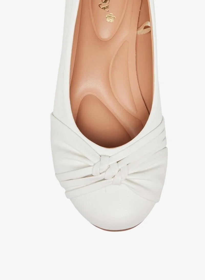 Little Missy WHITE Knot Accent Slip-On Ballerina Shoes for Women | Best Price UAE