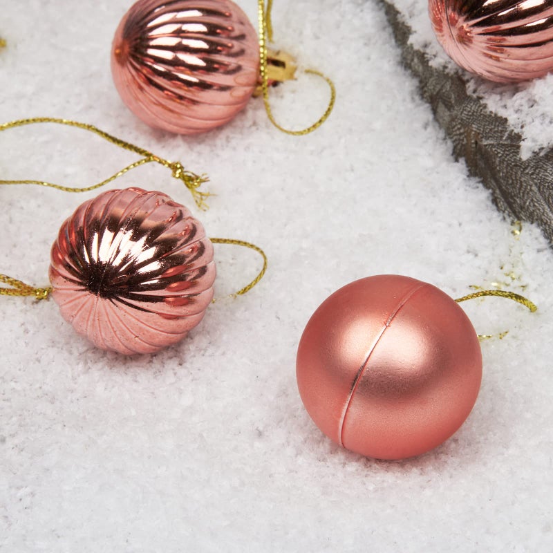 Emopeak 24Pcs Christmas Balls Ornaments for Xmas Christmas Tree - 4 Style Shatterproof Christmas Tree Decorations Hanging Ball for Holiday Wedding Party Decoration (Rose Gold  1.3""/3.2CM) - Image 3
