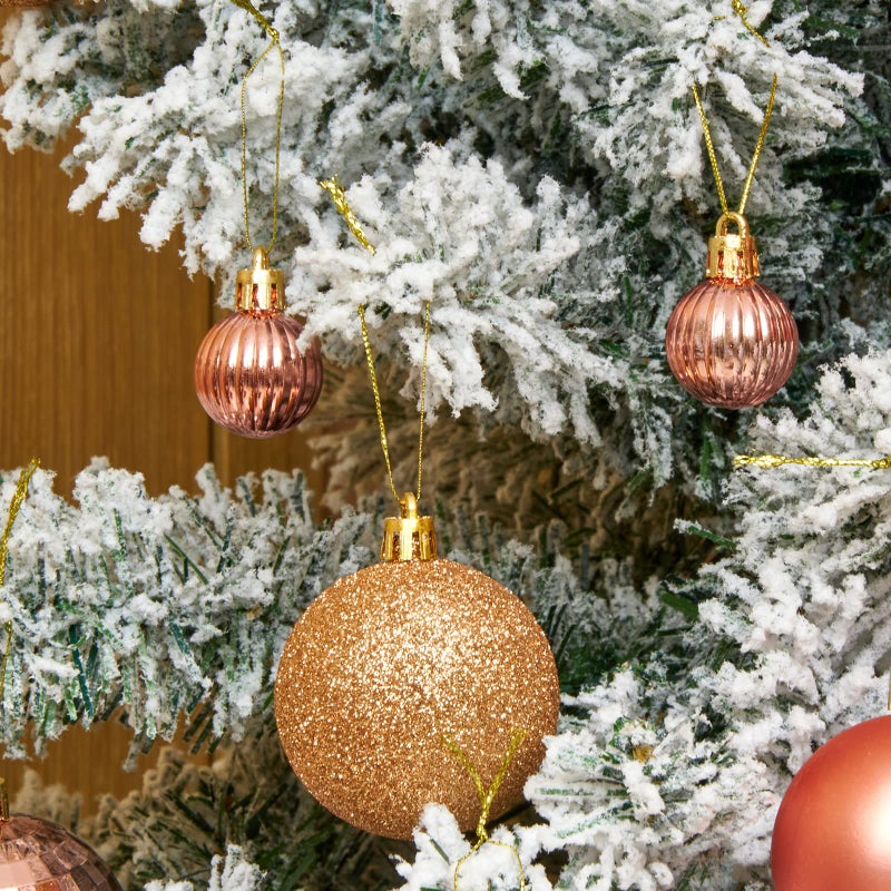 Emopeak 24Pcs Christmas Balls Ornaments for Xmas Christmas Tree - 4 Style Shatterproof Christmas Tree Decorations Hanging Ball for Holiday Wedding Party Decoration (Rose Gold  1.3""/3.2CM) - Image 4