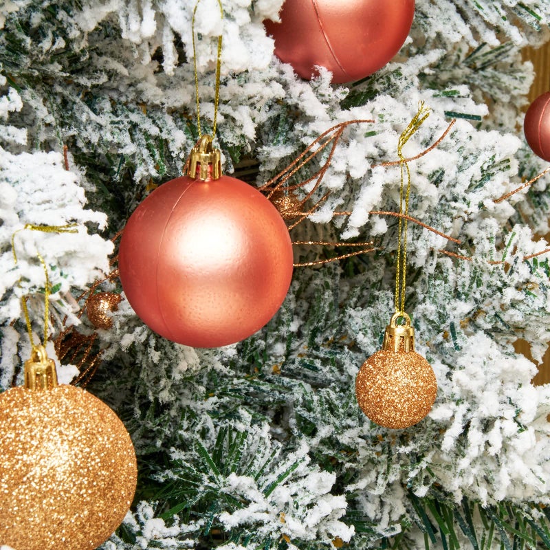 Emopeak 24Pcs Christmas Balls Ornaments for Xmas Christmas Tree - 4 Style Shatterproof Christmas Tree Decorations Hanging Ball for Holiday Wedding Party Decoration (Rose Gold  1.3""/3.2CM) - Image 5