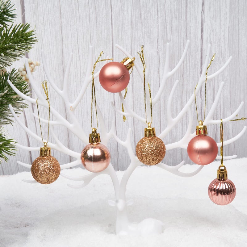 Emopeak 24Pcs Christmas Balls Ornaments for Xmas Christmas Tree - 4 Style Shatterproof Christmas Tree Decorations Hanging Ball for Holiday Wedding Party Decoration (Rose Gold  1.3""/3.2CM) - Image 2