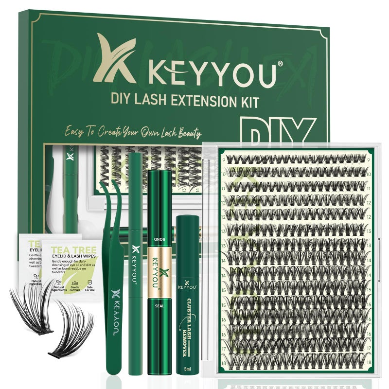 طقم تمديد الرموش DIY KEYYOU 300 قطعة طقم تمديد رموش فردية 40D 007D تجعيد 918MIX طقم مجموعات الرموش مع مزيل الغراء وملحق سهل الاستخدام للمبتدئين Kit40D007D918MIX