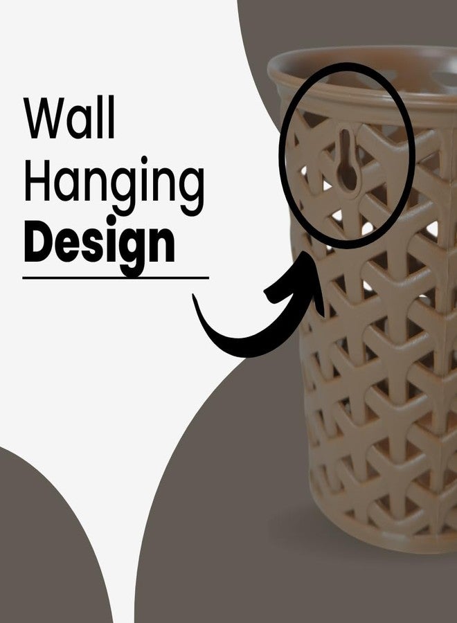 MORVI Linea Small Round Plastic Multipurpose Organizer For Kitchen, Bathroom, Salon, Office|Stationery,Cutlery,Pen,Makeup Brushes Holder|Hanging Toothbrush Stand |Pack Of 2 | BROWN LIGHT GREY - Image 2