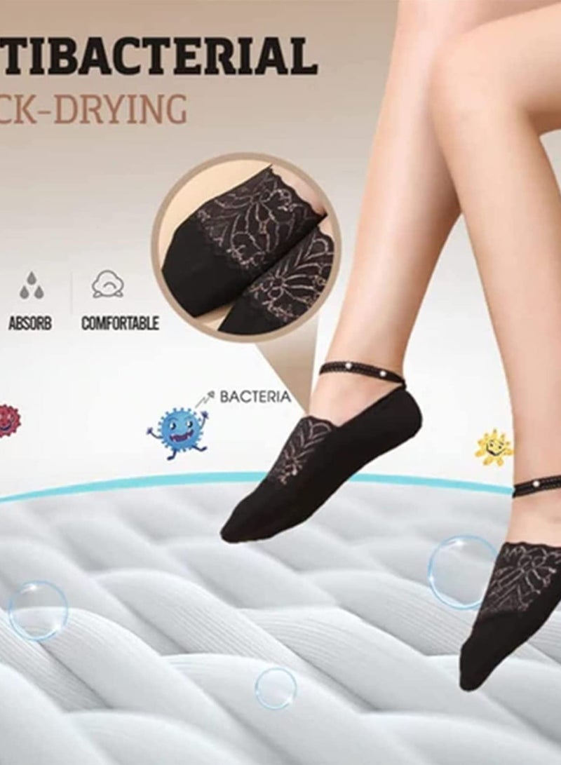 SOLARAE Pearl Lace Ankle Socks for Women, Ultra-Thin Transparent Mesh Summer Stockings, 4 Pairs of Stylish Short Socks for a Chic Look. - Image 3