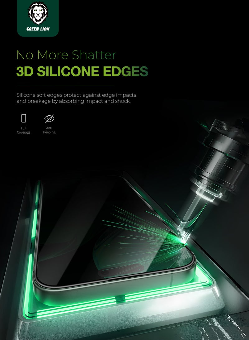 GREEN LION iPhone 16 Pro Screen Protector / 3D Silicone Plus High-Definition Edge Glass / Anti Scratch / Anti Fingerprint / 1.8M Impact Tested / Dust Repellent / Bubble Free / Grease Resistance - Black Edge/Clear - Image 3